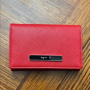 Brand New Agnes B. voyage Red Cow Hide Leather Cardholder